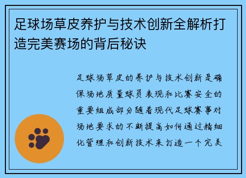 足球场草皮养护与技术创新全解析打造完美赛场的背后秘诀